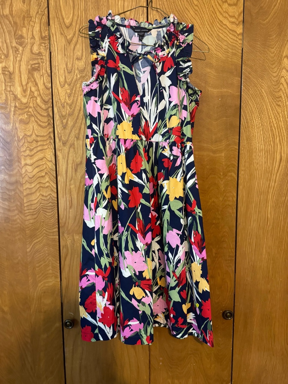 Maggy London Navy Floral Ruffle-Trim Sundress